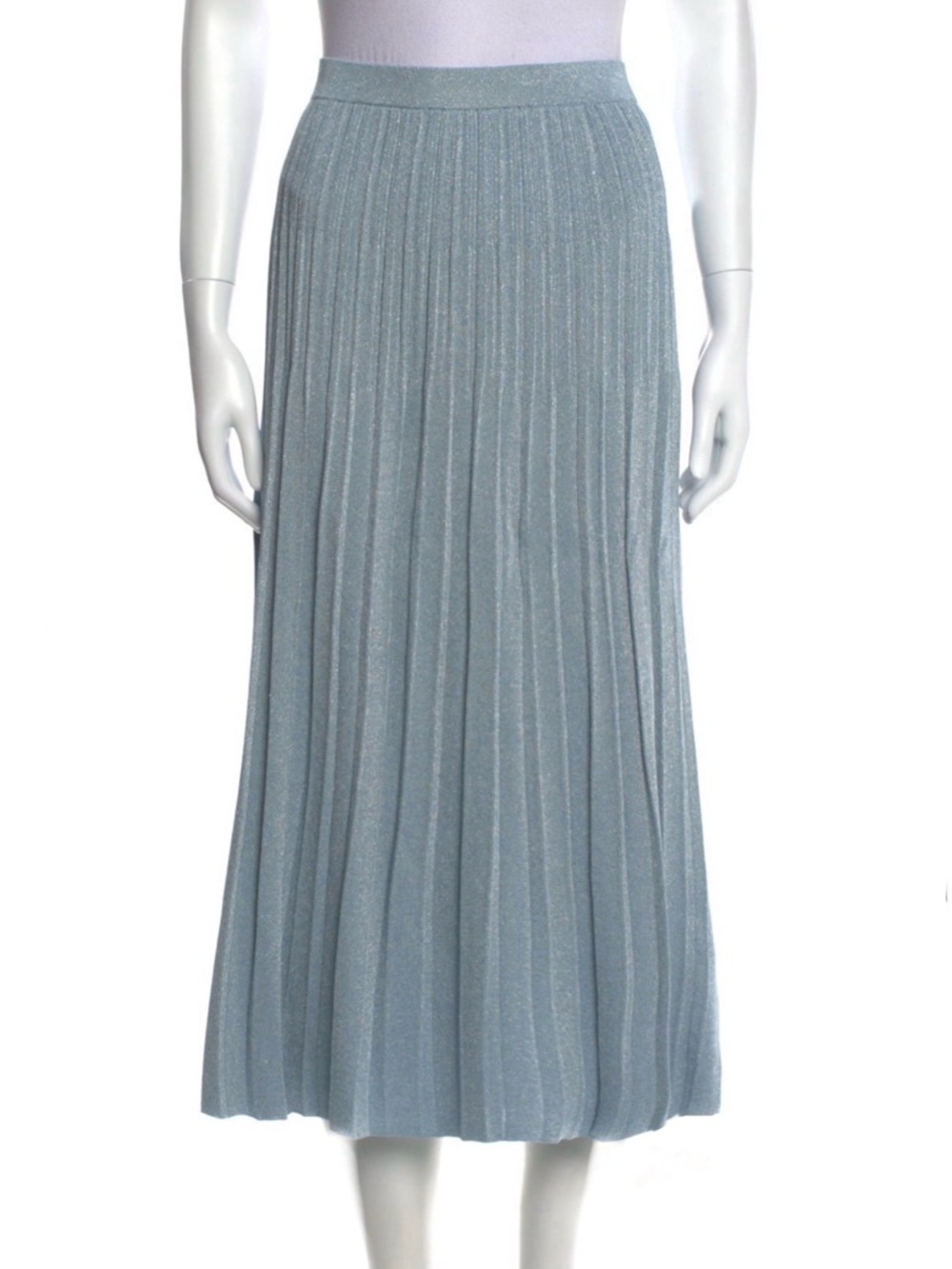 ZIMMERMANN Pleated Metallic Light Blue Midi Skirt Designer Size 0 XS / S Lurex